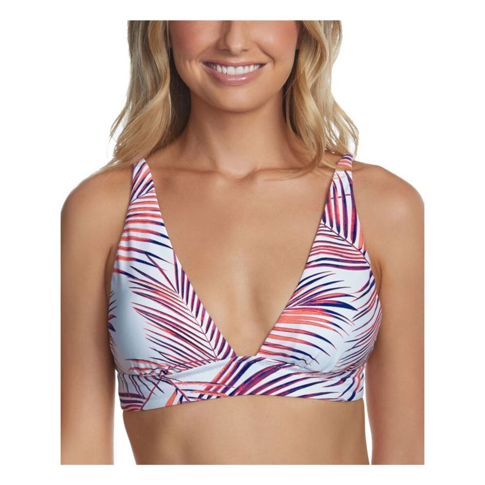 RAISINS Women's White Palm Print Removable Cups Tie Back To Bali Swimsuit Top S